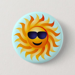 SUN WITH SHADES ON 2 INCH ROUND BUTTON