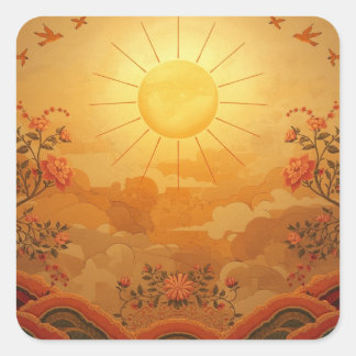 Sun With Stylized Rays Painting Images Square Sticker