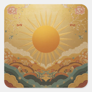 Sun With Stylized Rays Painting Images Square Sticker