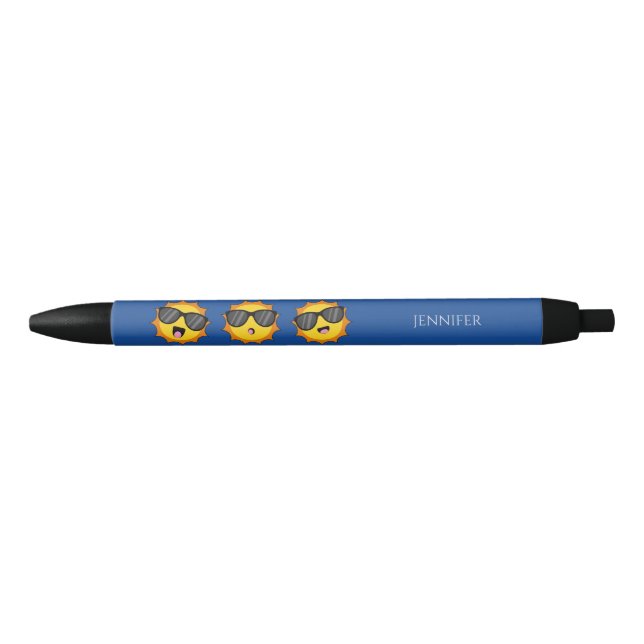 Sun with Sunglasses Happy Emoji Faces Personalize Black Ink Pen (Front)