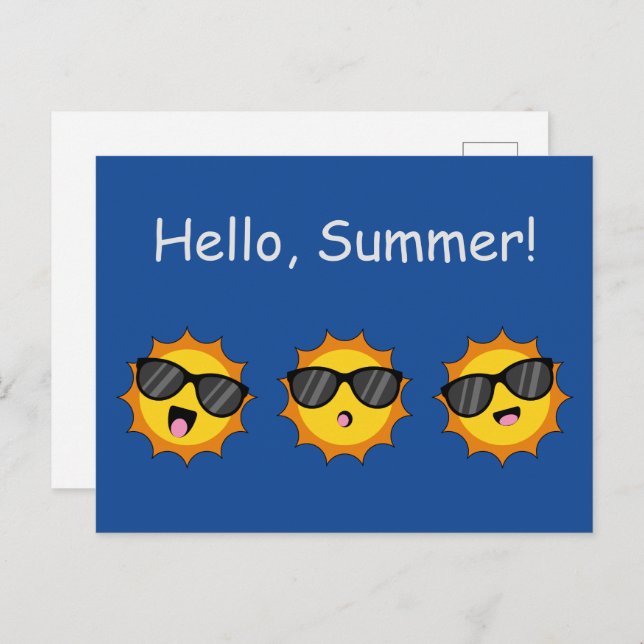 Sun with Sunglasses Happy Emoji Faces Personalize Holiday Postcard (Front/Back)