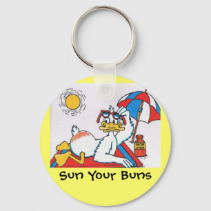 Sun Your Buns Vacation Humour Keychain