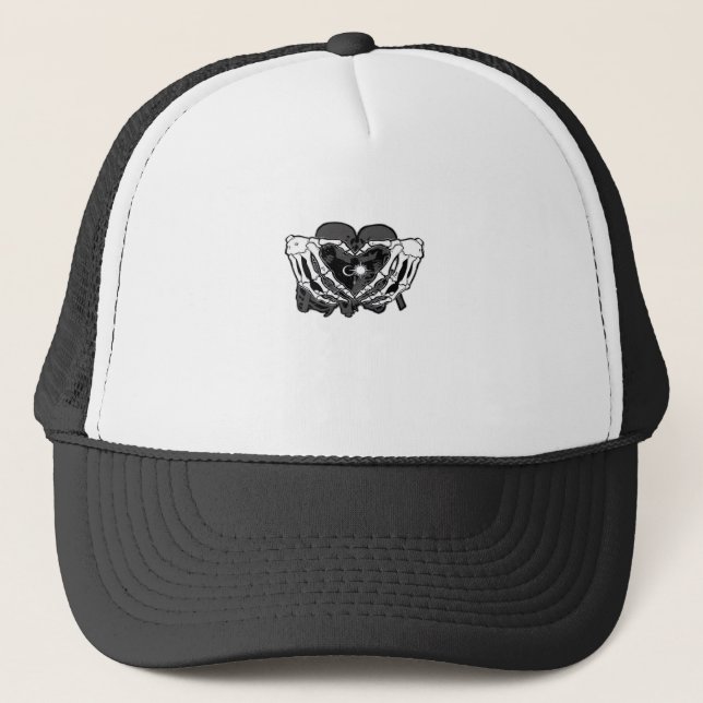 Sunand~1 - Skeleton Heart Hands  Trucker Hat (Front)