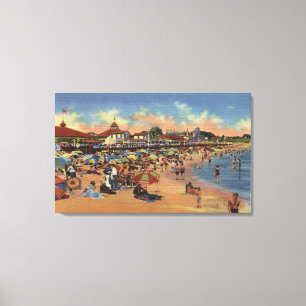 Sunbathers & Swimmers on Boardwalk & Beach Canvas Print