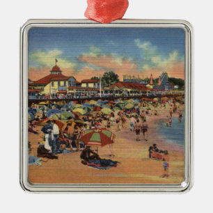 Sunbathers & Swimmers on Boardwalk & Beach Metal Ornament