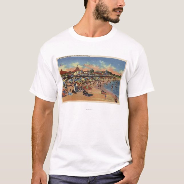 Sunbathers & Swimmers on Boardwalk & Beach T-Shirt (Front)