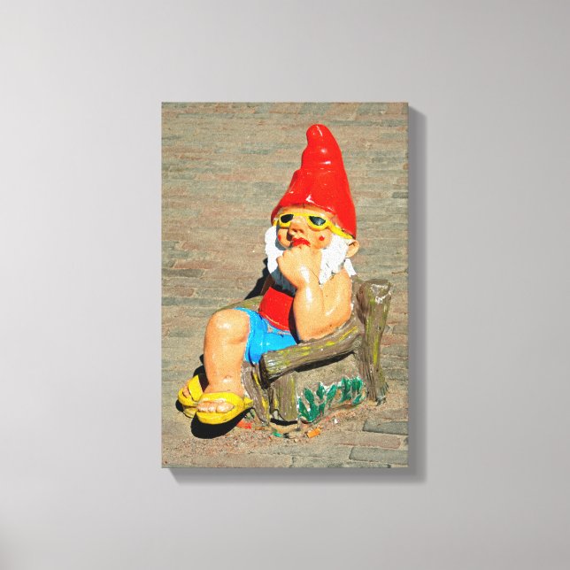 Sunbathing garden gnome canvas print (Front)