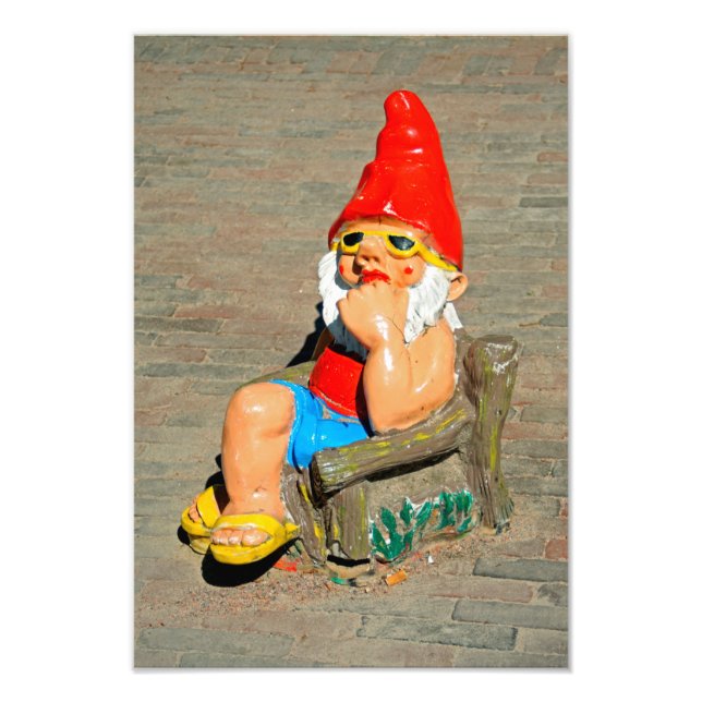 Sunbathing garden gnome photo print (Front)