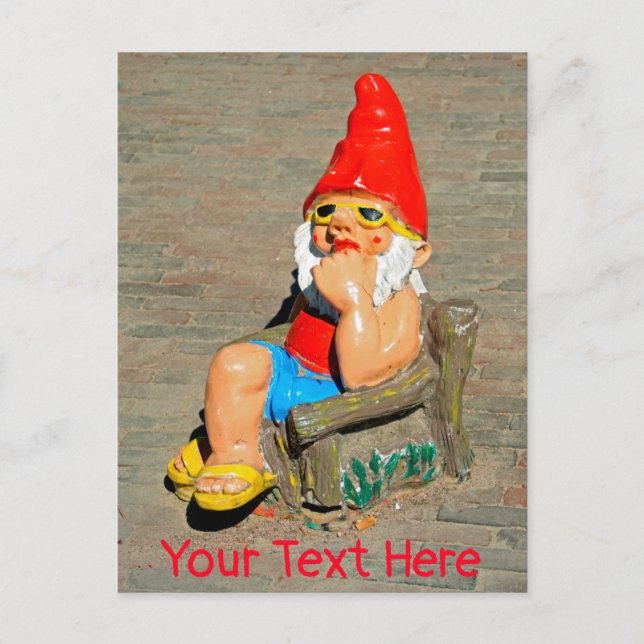 Sunbathing garden gnome postcard (Front)