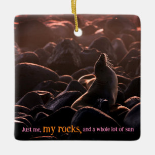 Sunbathing sea lion ceramic ornament