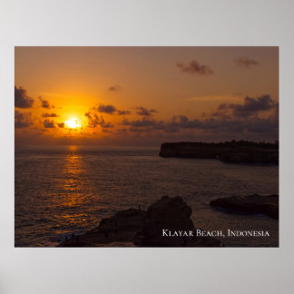 Sunbeam Sunset Sky Ocean Rocks Twilight Poster