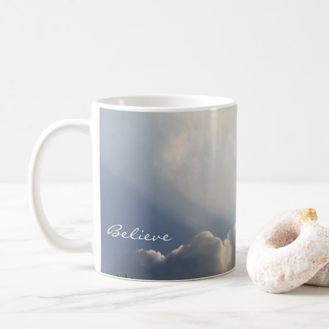 Sunbeam  White Clouds Inspirational Believe Coffee Mug (With Donut)