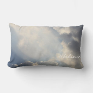 Sunbeam White Clouds Inspirational Believe Lumbar Pillow