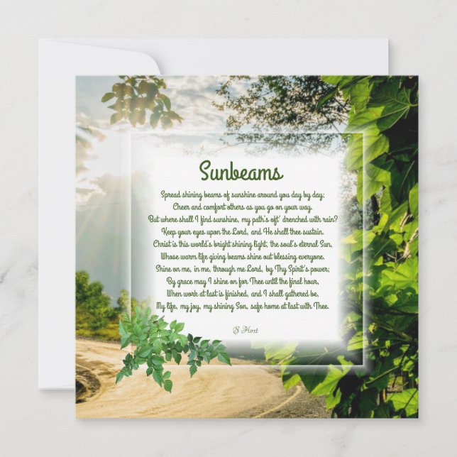 "Sunbeams" Christian Poem Note Card (Front)
