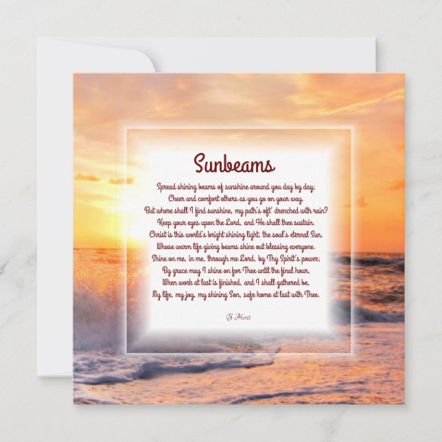 "Sunbeams" Christian Poem Note Card (Front)