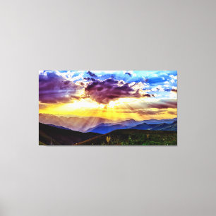 Sunbeams Mountains Photo Stretched Canvas Print