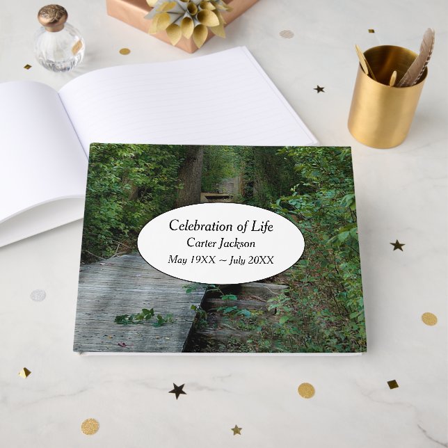 Sunbeams On Forest Path Memorial Service  Guest Book (Front Open)