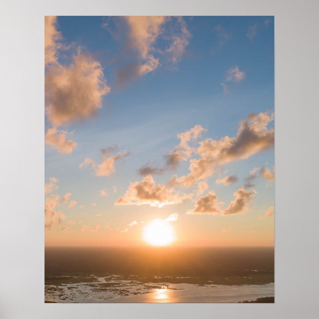 Sunbeams, Sunrise, Blue Sky, Fluffy Clouds Image Poster (Front)