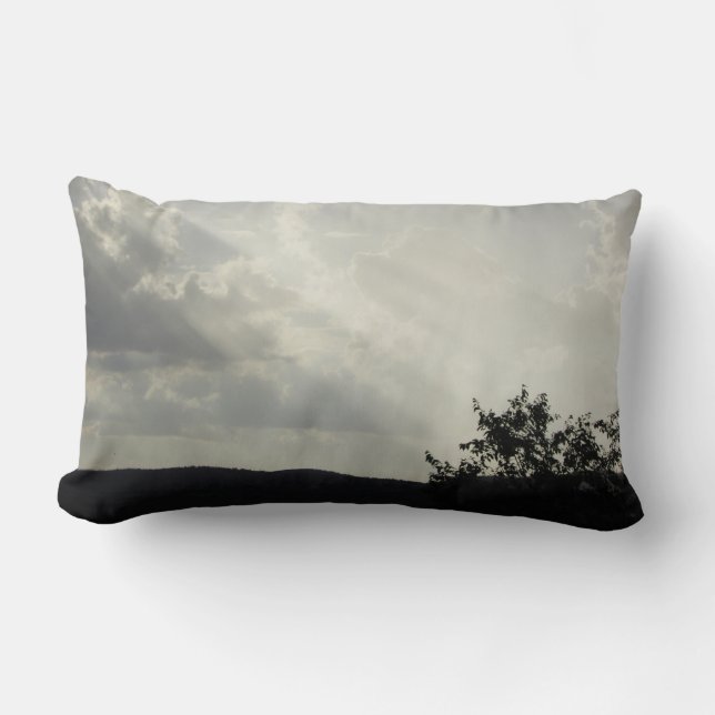 Sunbeams Through Clouds Grey White Landscape Lumbar Pillow (Front)