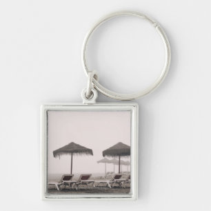 Sunbeds And Umbrella On Playamar Beach Keychain