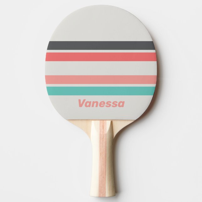Sunbleached Coral Across Striping with Name Ping Pong Paddle (Front)