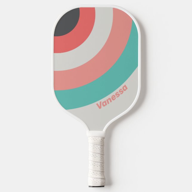 Sunbleached Coral Circle Stripe with Name Pickleball Paddle (Front)