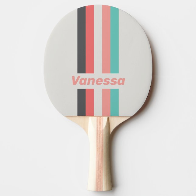 Sunbleached Coral Pin Striped with Name Ping Pong Paddle (Front)