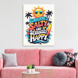 Sunburned Salty and Happy – Retro Beach Vibes Canvas Print