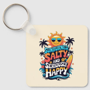Sunburned Salty and Happy – Retro Beach Vibes Keychain