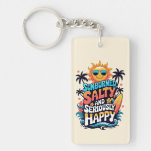Sunburned Salty and Happy – Retro Beach Vibes Keychain