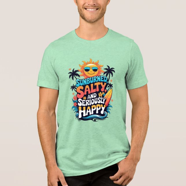 Sunburned Salty and Happy – Retro Beach Vibes Tri-Blend Shirt (Front)