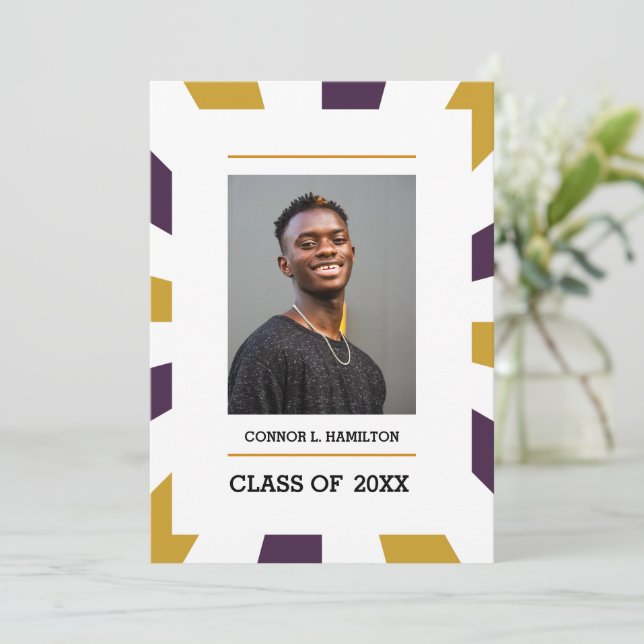 Sunburst | Grape White gold Photo Graduation  Invitation (Standing Front)