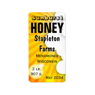 Sunburst Honey Jar Personalized Label