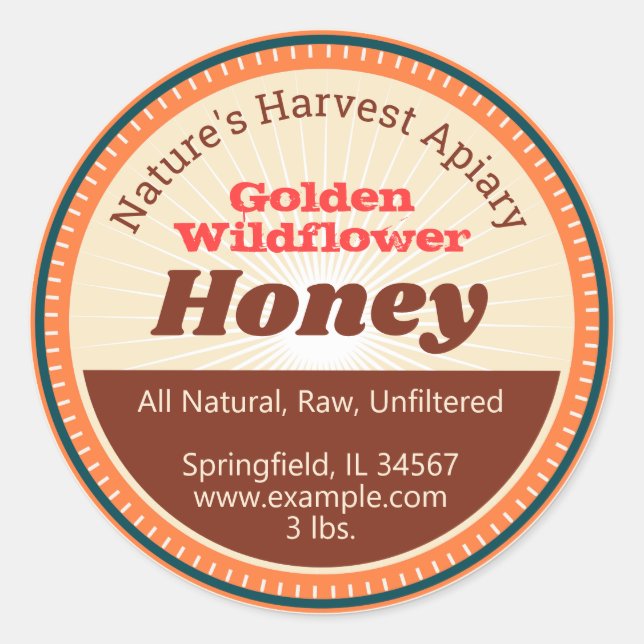 Sunburst Honey Light Orange Beekeeper Stickers (Front)