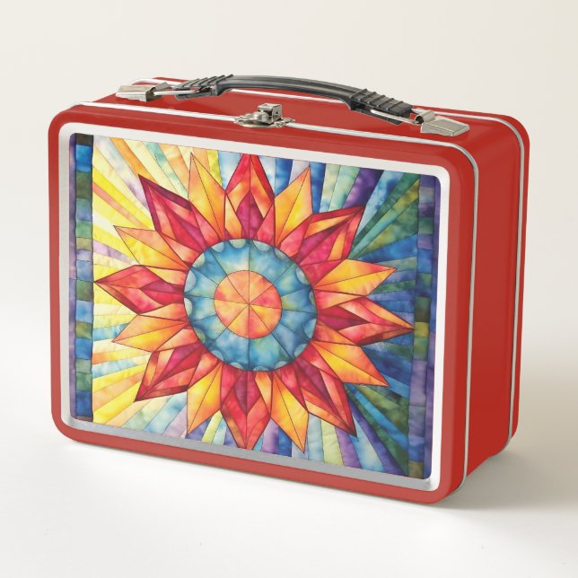 Sunburst Medallion Quilt Metal Lunch Box (Front)
