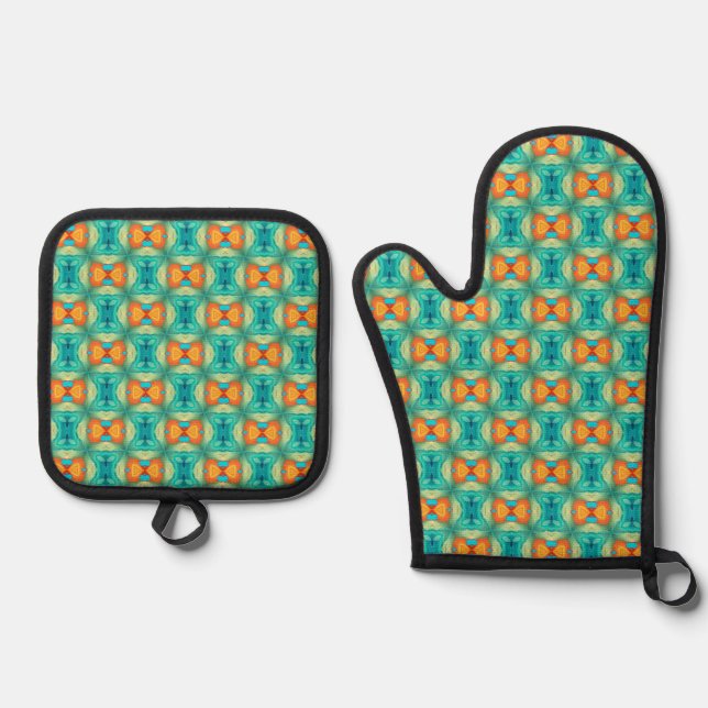 Sunburst Mirage Tile – Abstract Desert-Inspired  Oven Mitt & Pot Holder Set (Front)