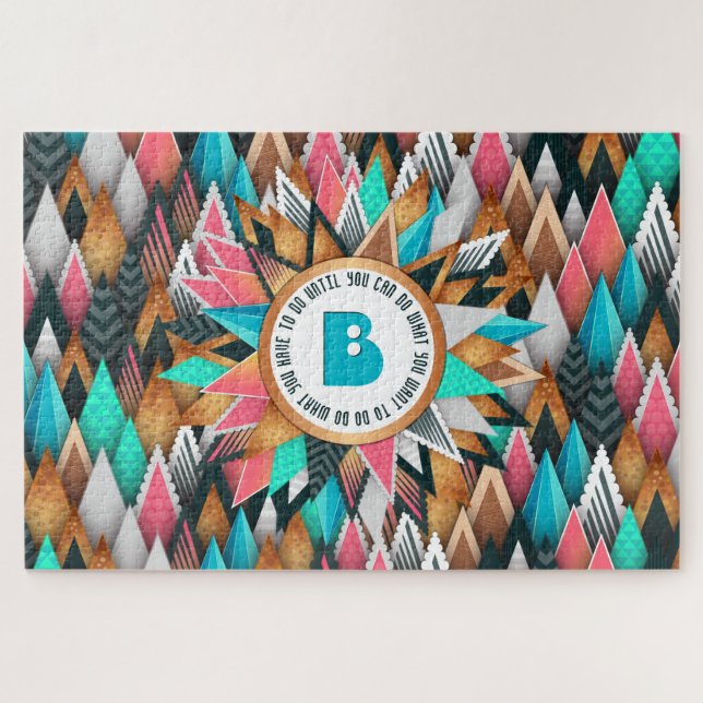 Sunburst Monogram Trendy Geometric Triangles Jigsaw Puzzle (Horizontal)