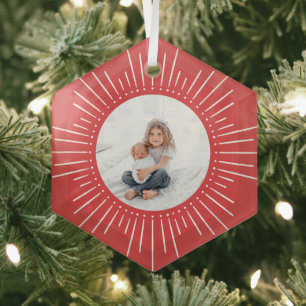 Sunburst Personalized Photo Red Glass Ornament