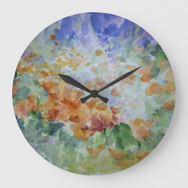 Sunburst Poppies Decorative Wall Clock (Front)