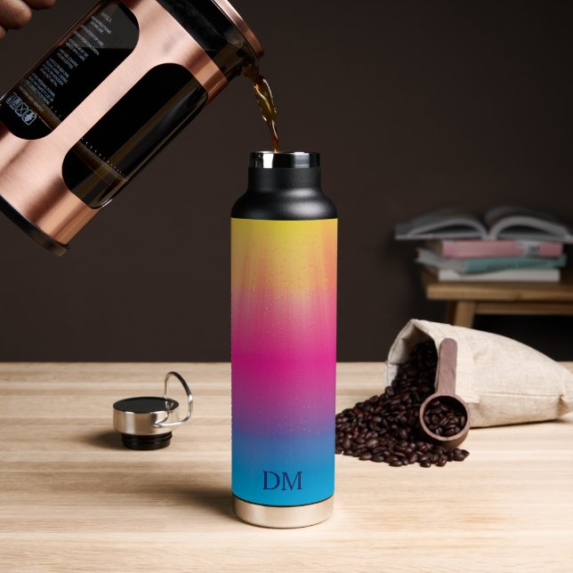 Sunburst Rainbow Colours Monogram Water Bottle (Coffee)