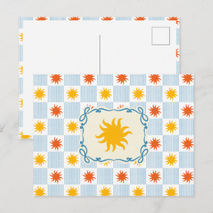 Sunburst Striped Chequerboard Postcard