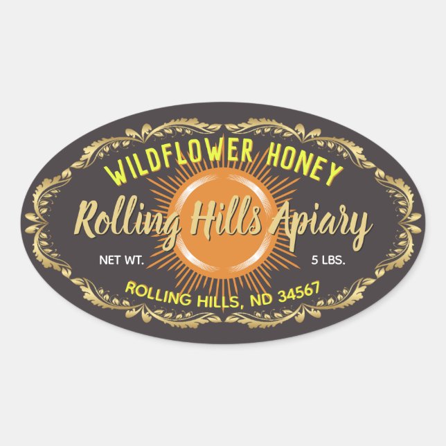 Sunburst Wildflower Honey Jar Stickers (Front)