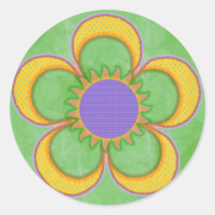Sunburst Yellow Polkadot Flower Classic Round Sticker