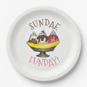 SUNDAE FUNDAY Banana Split Ice Cream Social Paper Plate