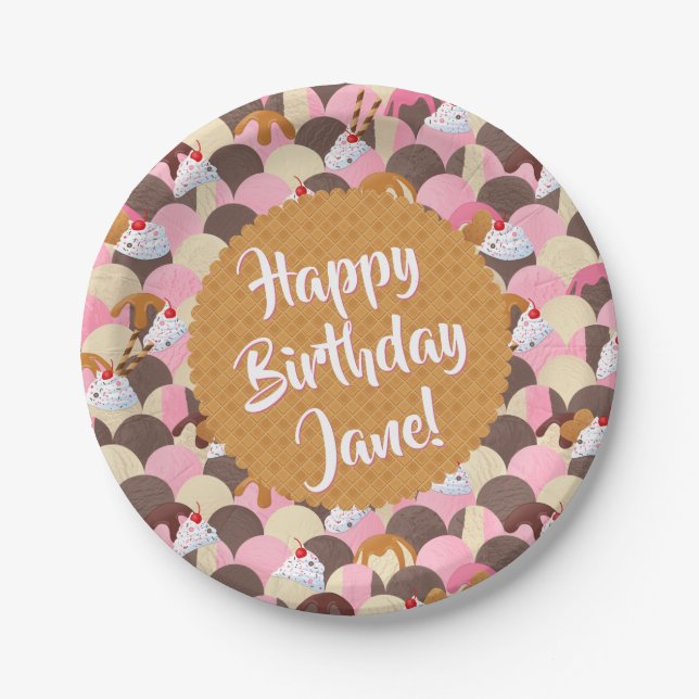 Sundae Ice Cream Birthday Paper Plate (Front)