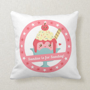 Sundae is for Sunday! Cute Cartoon Sundae Throw Pillow