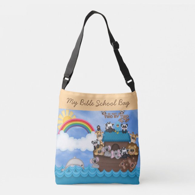 Sunday Bible School Noahs Ark of Animals Flood Crossbody Bag (Back)