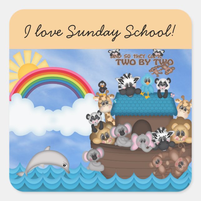 Sunday Bible School Noahs Ark of Animals Flood Square Sticker (Front)