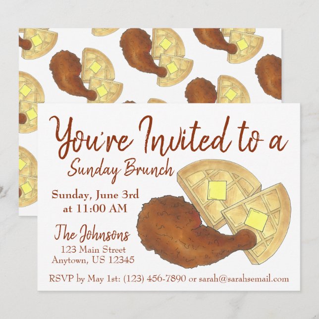 Sunday Breakfast Brunch Chicken and Waffles Invitation (Front/Back)