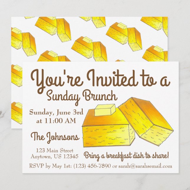 Sunday Breakfast Brunch Spoonbread Corn Bread Invitation (Front/Back)